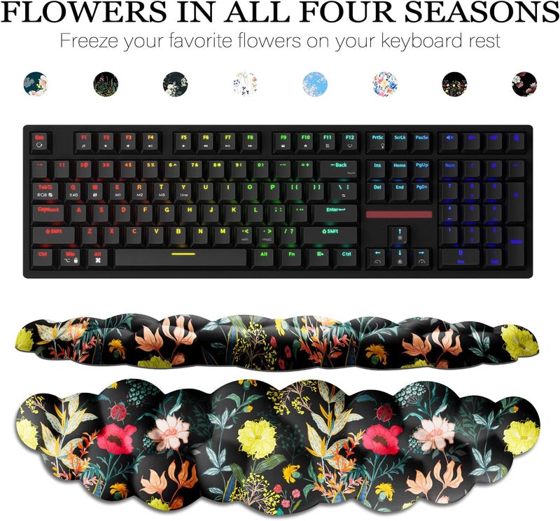 JIKIOU Cloud Wrist Rest Keyboard, Cloud Keyboard Wrist Pad Set with Comfortable Cloth, Cute Arm Rest for Palm Support, PC/Gaming Desk Accessories/Office Setup/Computer Hand Cushion Black Flowers - Image 3